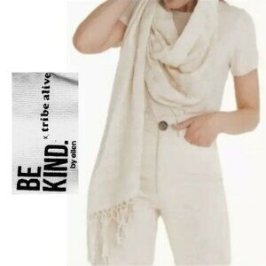 Be Kind by Ellen x Tribe Alive Handwoven Cream Scarf With Fringe